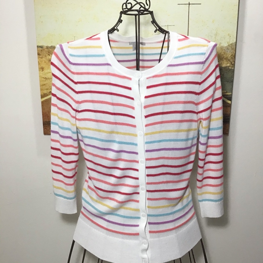 Halogen | White Striped Button Down Knit Top SP
